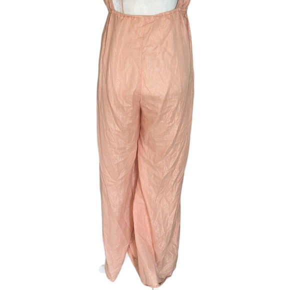Urban Outfitters Winona Peach Metallic Gold Striped Halter Wide Leg Jumpsuit - L - Picture 12 of 16